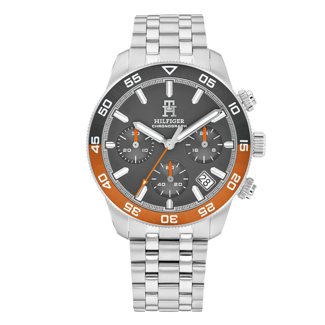 Tommy Hilfiger Silver Stainless Steel Grey Dial Chronograph Quartz Watch for Gents - Tommy Hilfiger 1792186