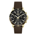 Hugo Boss Brown Leather Strap Black Dial Chronograph Quartz Watch for Gents - Hugo Boss 1514100