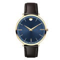 Movado Brown Leather Strap Blue Dial Quartz Watch for Ladies - Movado 0607092