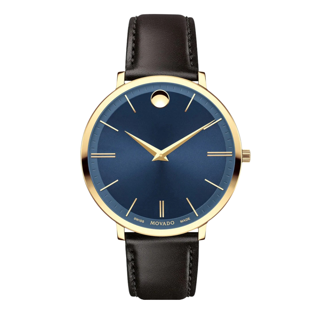 Movado Brown Leather Strap Blue Dial Quartz Watch for Ladies - Movado 0607092