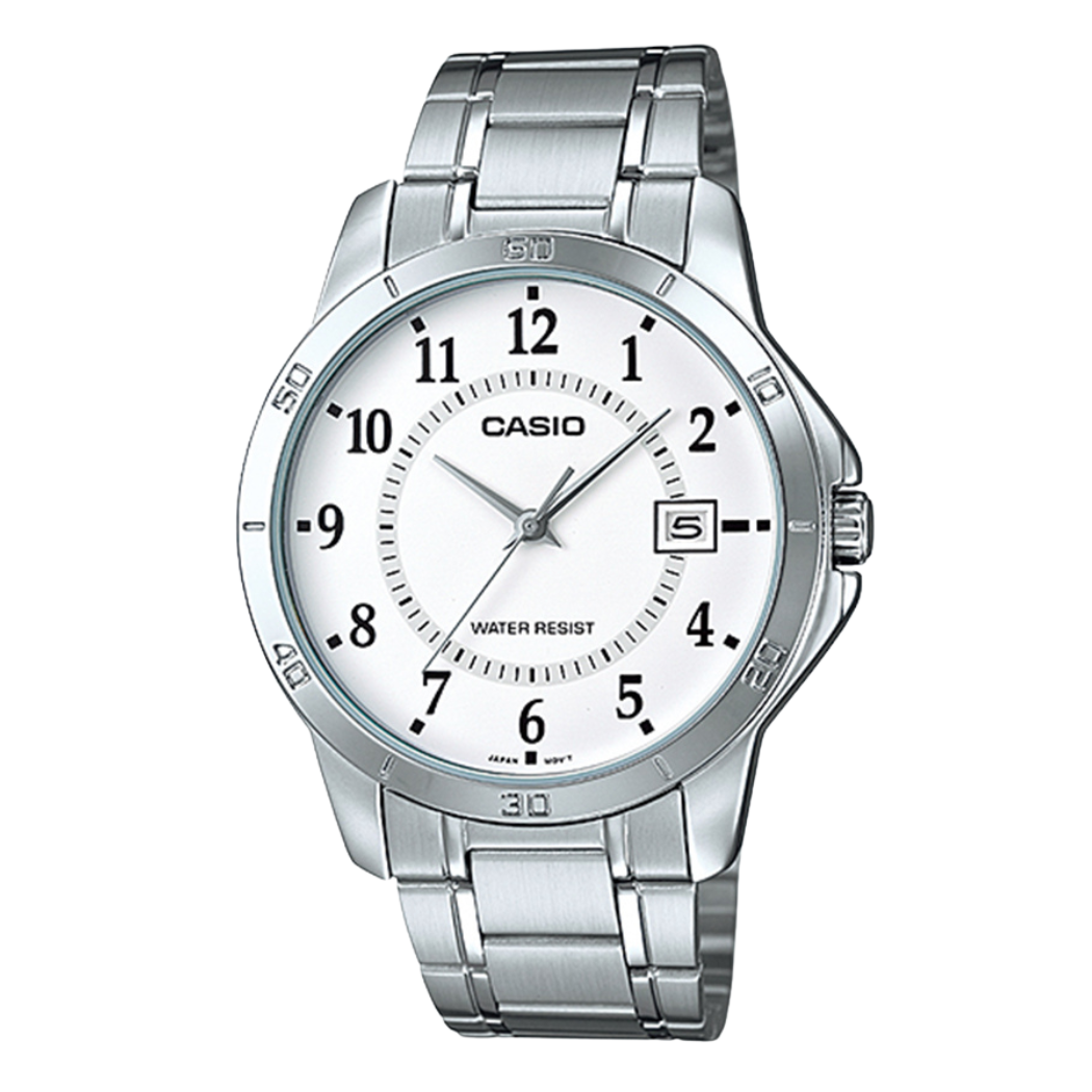 Casio Silver Stainless Steel White Dial Quartz Watch for Gents - CASIO MTP-V004D-7BUDF