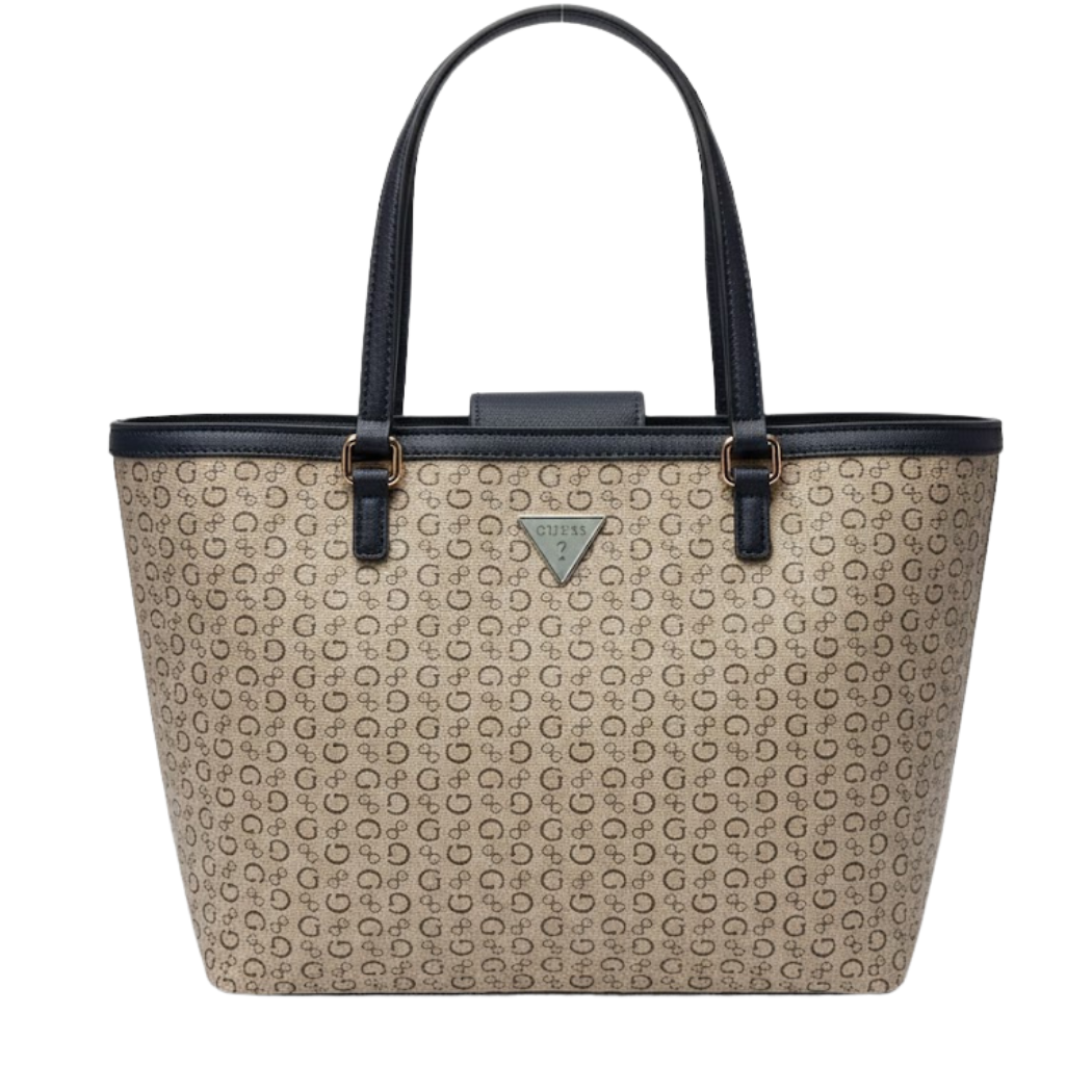 Guess Tote Bag Blue/Grey Logo Print Faux Leather (Style Tote Bag)