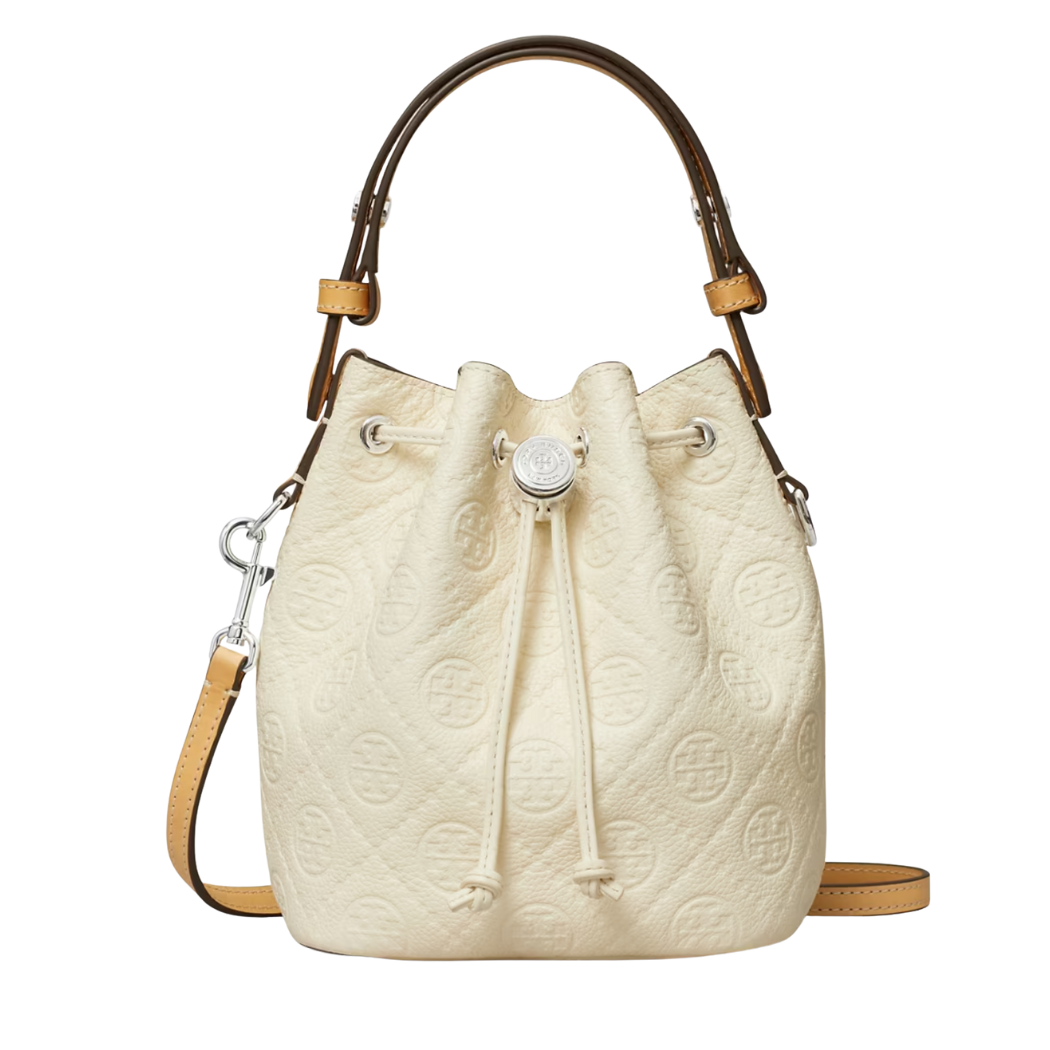 Tory Burch T-Monogram Pebble Bucket Bag Light Titanium - TB169253
