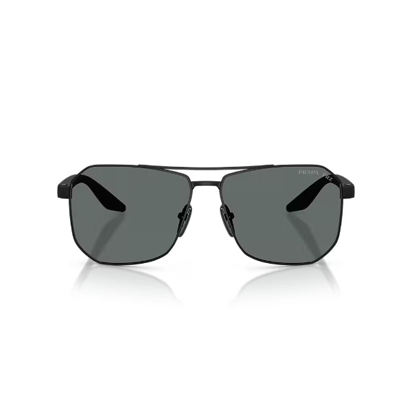 Prada Linea Rossa Rubber Black Grey Mirror Polarized Aviator Sunglasses – SPS A53 DG0/5Z1 (62-14-145)