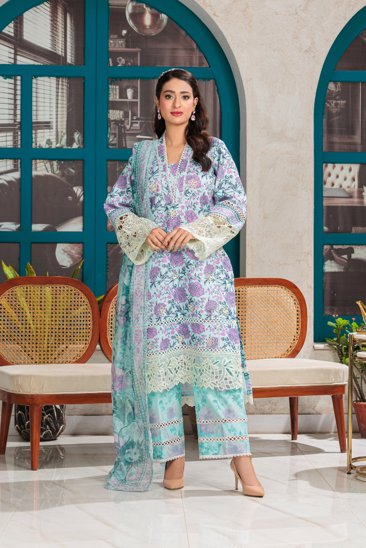 Huma Gul Unstitched 3 Piece Emb Lawn Collection'2025-Jade Serenity HG-107