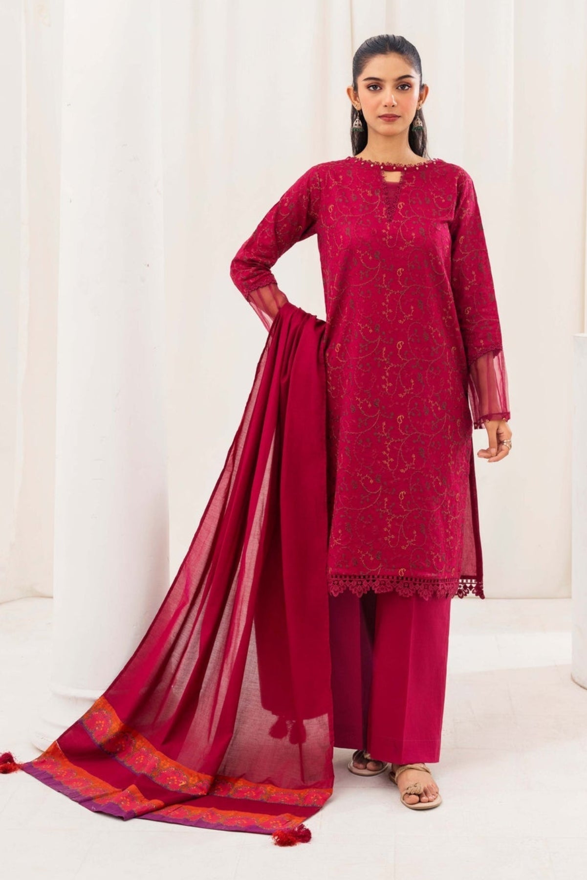 Aayra Stitched Summer Collection'2025-AY703- Rosy Elegance 3Pc