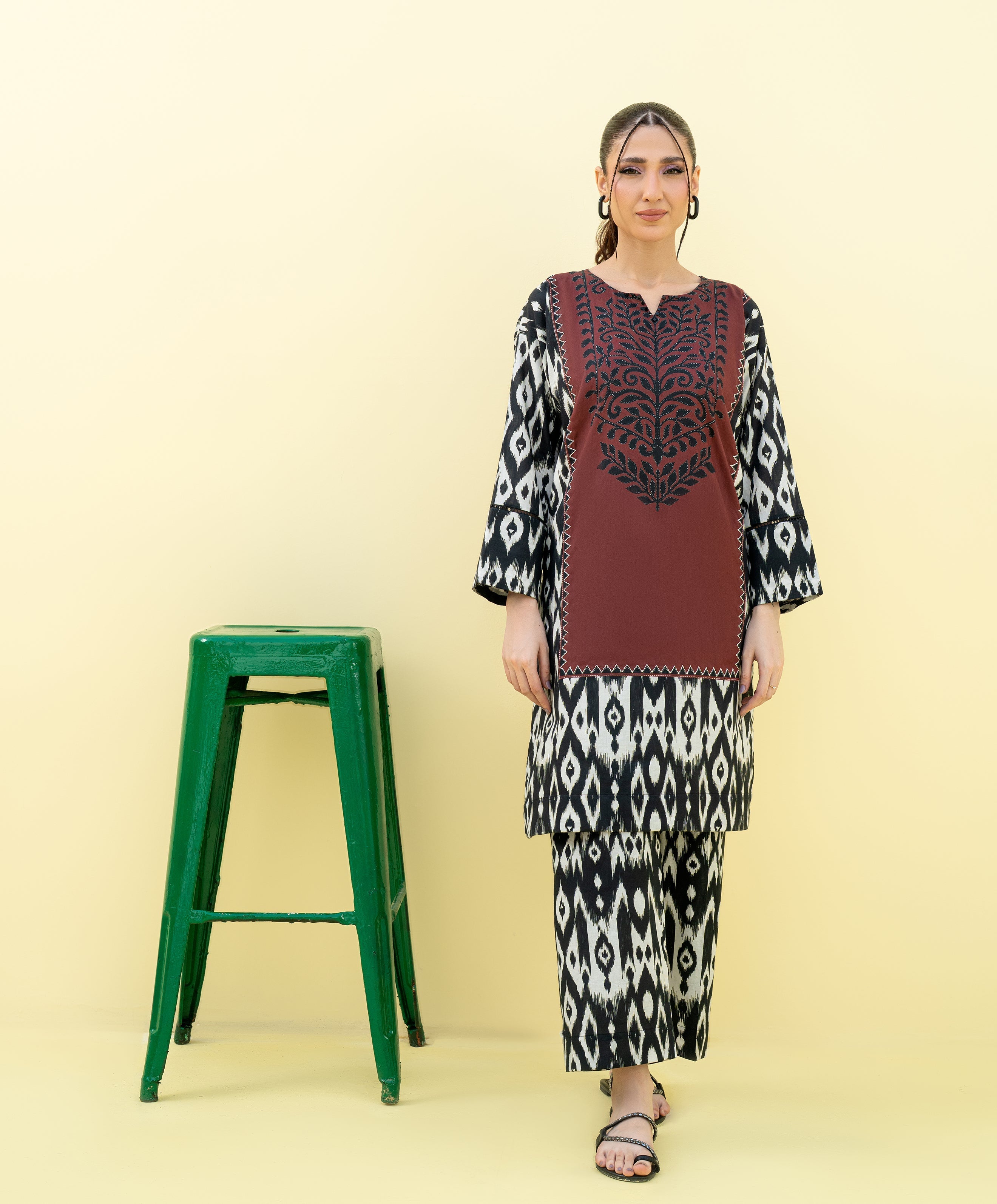 Falling Pretty By Kaanthaa Stitched 2 Piece Summer Suit-Spice Sketch