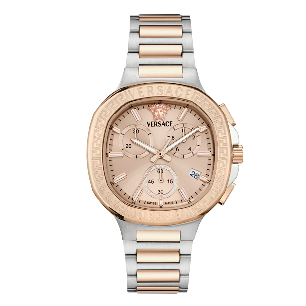 Versace V-Chrono Two-Tone Stainless Steel Rose Gold Dial Chronograph Quartz Watch for Ladies - VEVCA0524