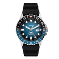 Fossil GMT Black Silicone Strap Teal Blue Dial Quartz Watch for Gents - F6049