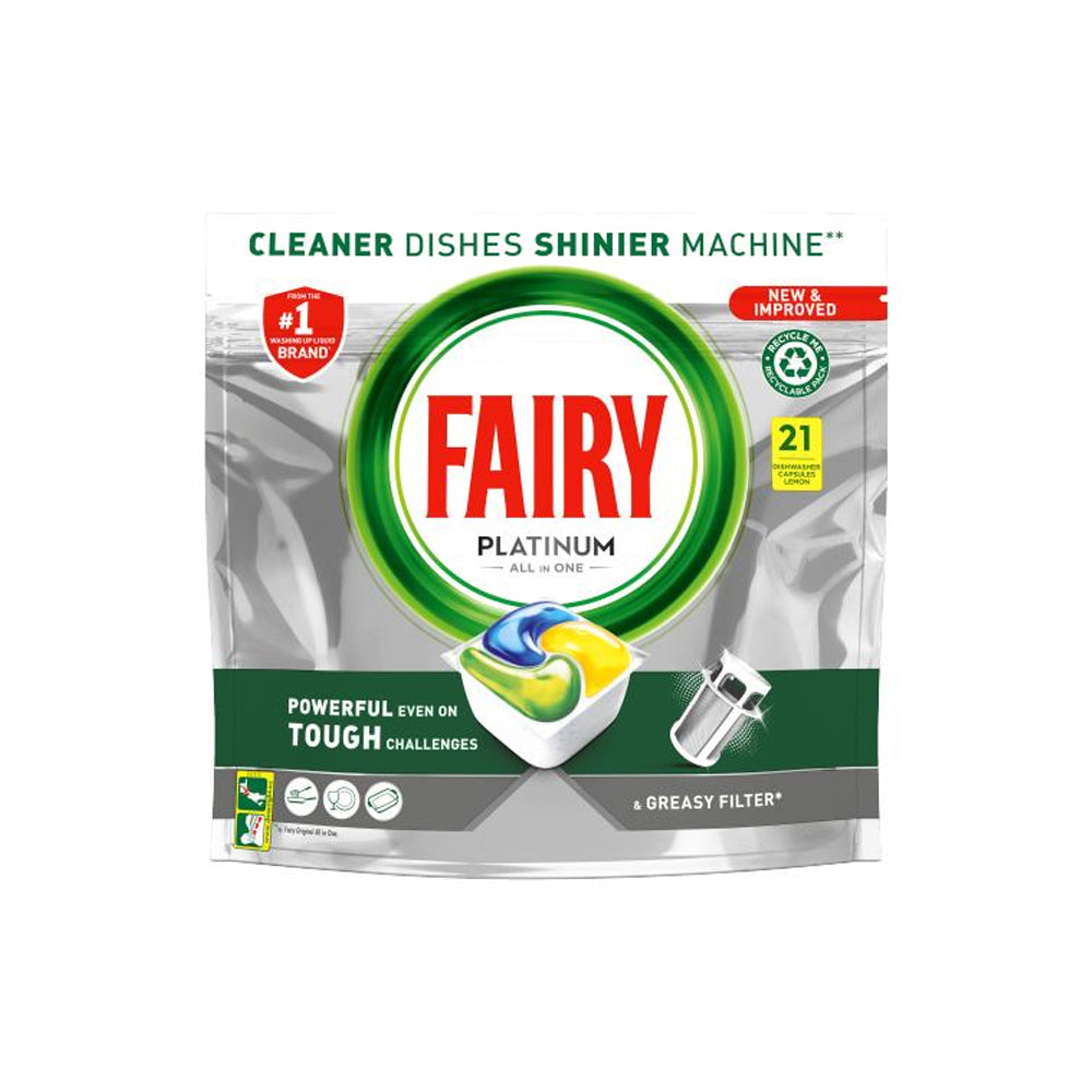Fairy Platinum All In One Dishwasher Capsules Lemon 21s - Snapcart.pk