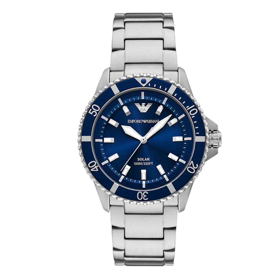 Emporio Armani Silver Stainless Steel Dark blue Dial Quartz Watch for Gents - AR11697