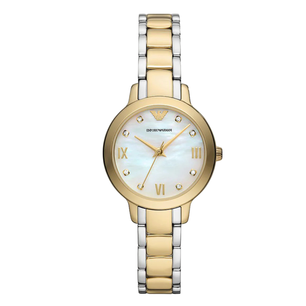 Emporio Armani Two-Tone Stainless Steel White Dial Quartz Watch for Ladies - AR11513