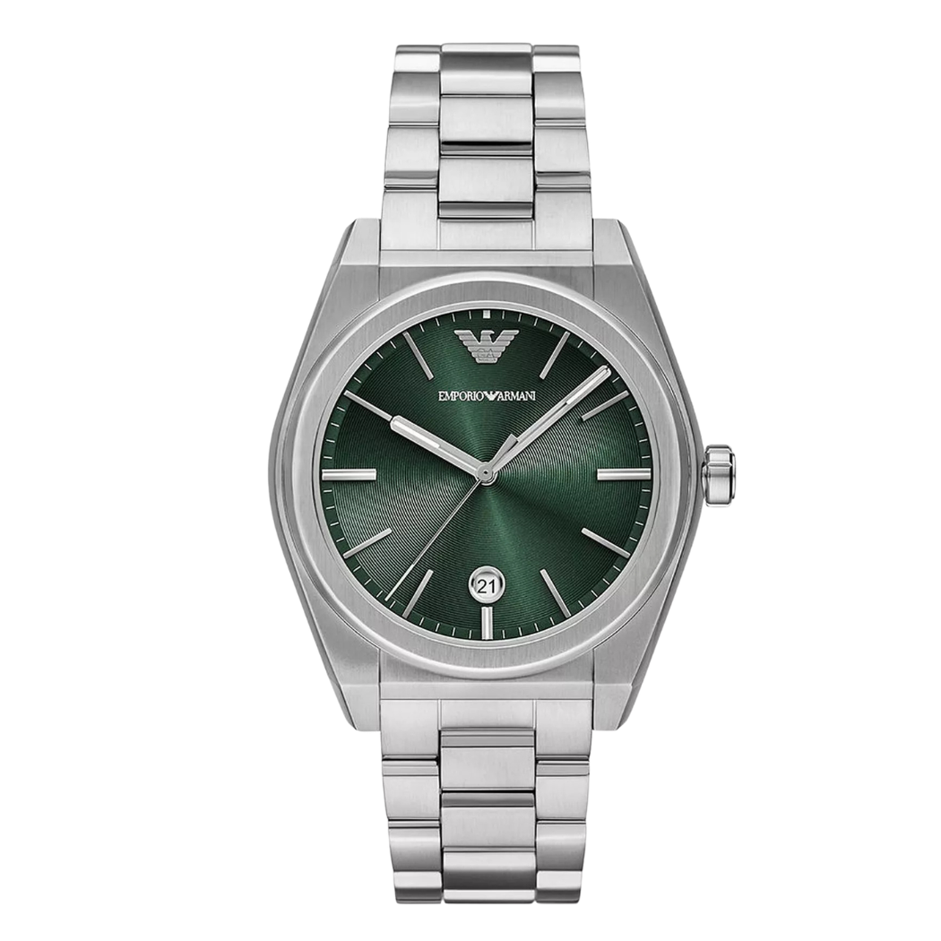 Emporio Armani Federico Silver Stainless Steel Green Dial Quartz Watch for Gents - AR11621
