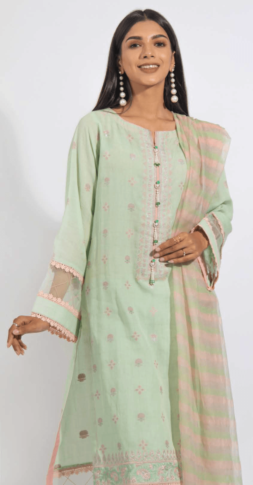 zellbury Embroidered Shirt Dupatta Trouser - Mint - Jacquard Suit 3 piece vol.4