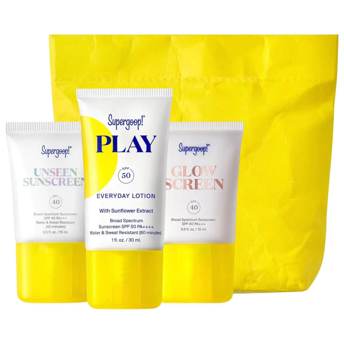 Supergoop SPF Bestsellers Starter Kit Play Lotion 30Ml+Unseen Primer 15Ml+Glow Screen Primer 15Ml