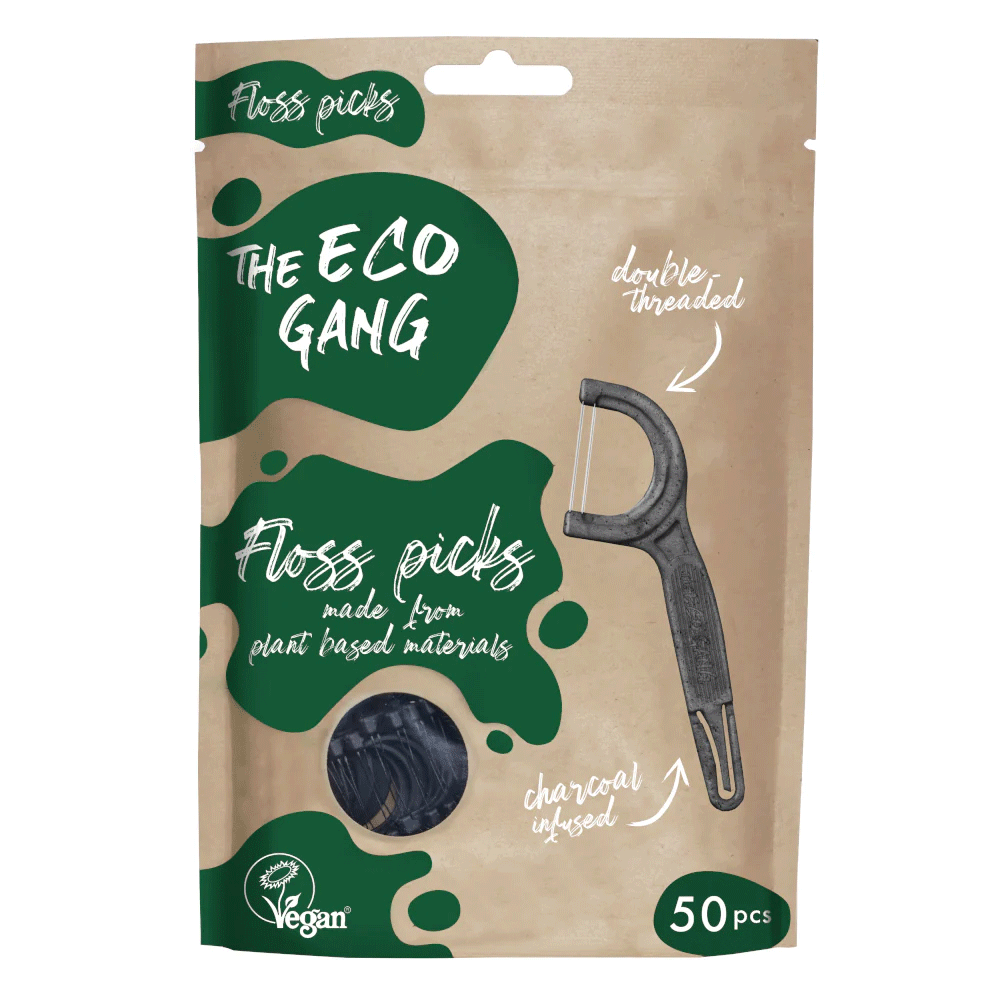 The Eco Gang Floss Picks Charcoal 50s