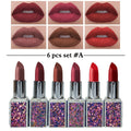 Heng Fang Diamond Glitter Matte Finish Casing Lipstick 6pcs Set A