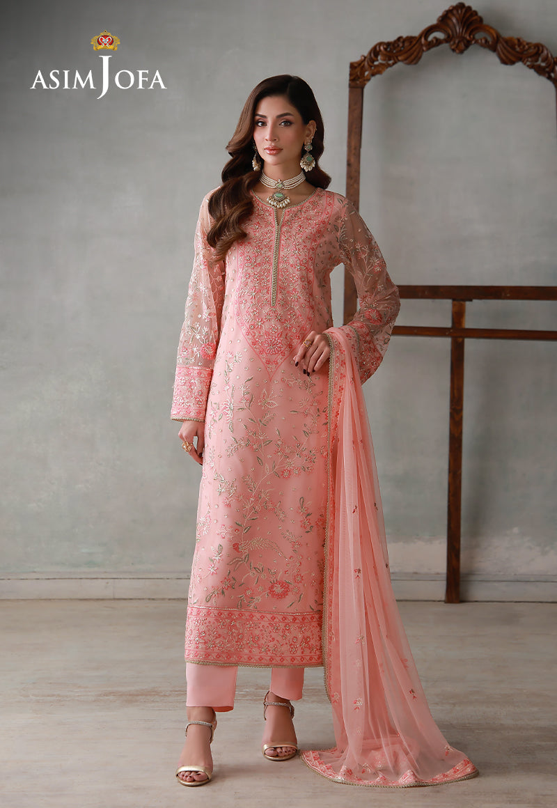 Asim Jofa Stitched 3 Piece Luxury Pret Suit-AJLPN-07 Embroidered Poly Net Stitched 3pcs