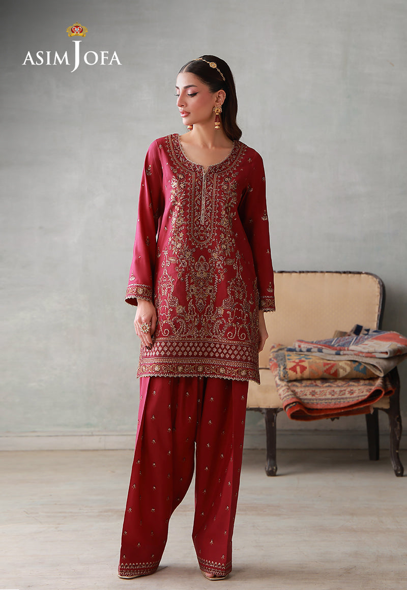 Asim Jofa Stitched 2 Piece Luxury Pret Suit-AJLPN-09 Embroidered Poly Silk Stitched 2pcs