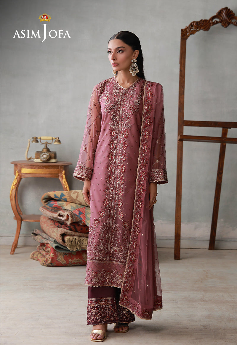 Asim Jofa Stitched 3 Piece Luxury Pret Suit-AJLPN-03 Embroidered Poly Net Stitched 3pcs