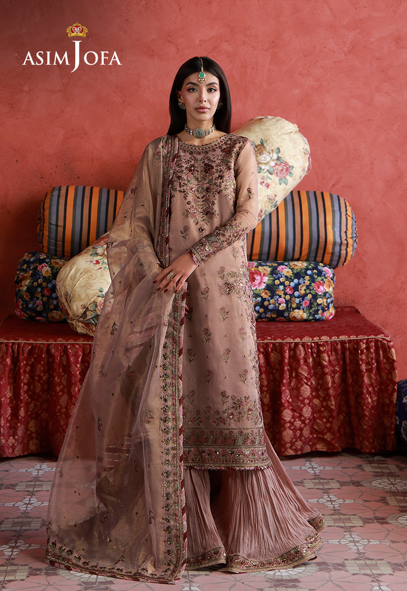 Asim Jofa Unstitched 3 Piece Wedding Festive Suit-AJULN-12 Embroidered Zari Check Net Unstitched 3 Pcs