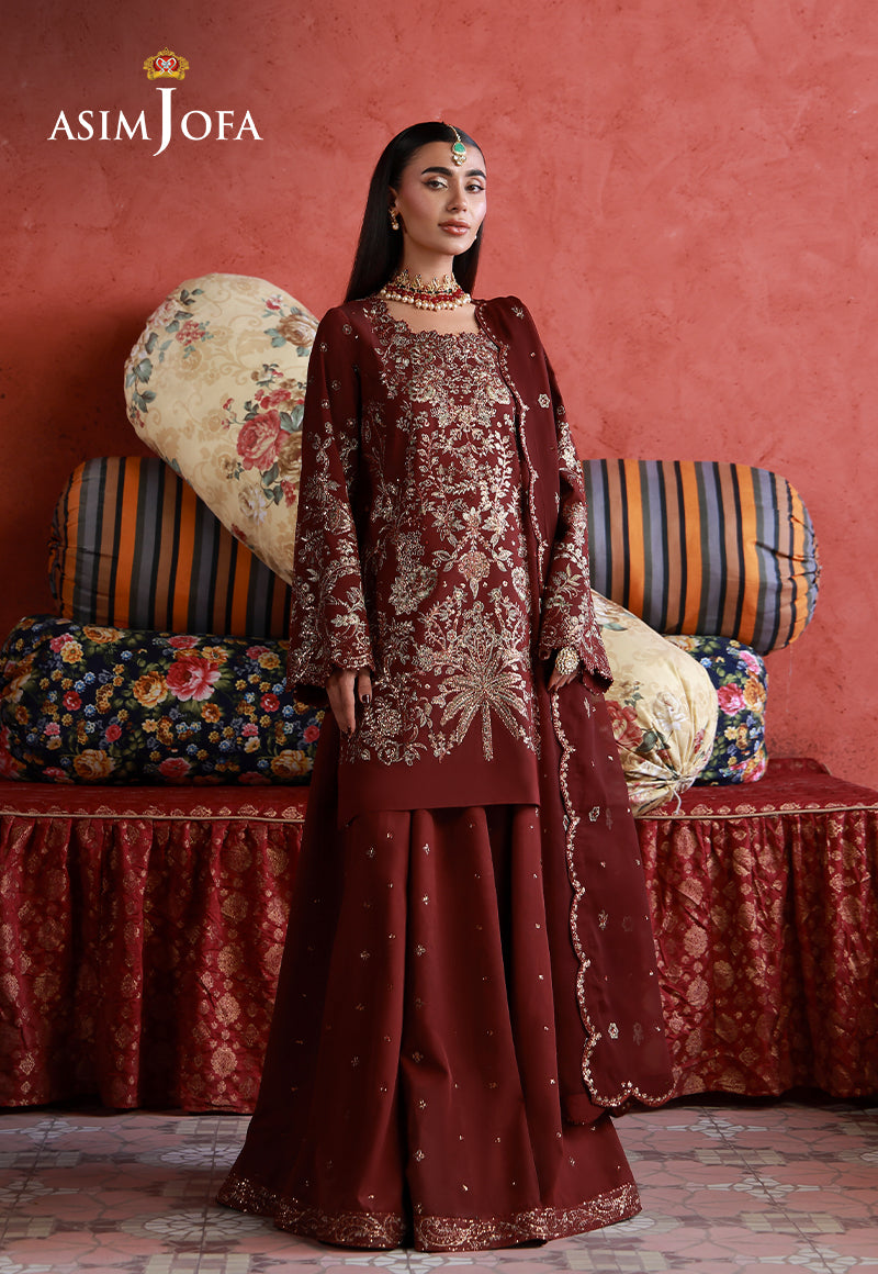Asim Jofa Unstitched 3 Piece Wedding Festive Suit-AJULN-11 Embroidered Two Toned Cotton Silk Unstitched 3 Pcs
