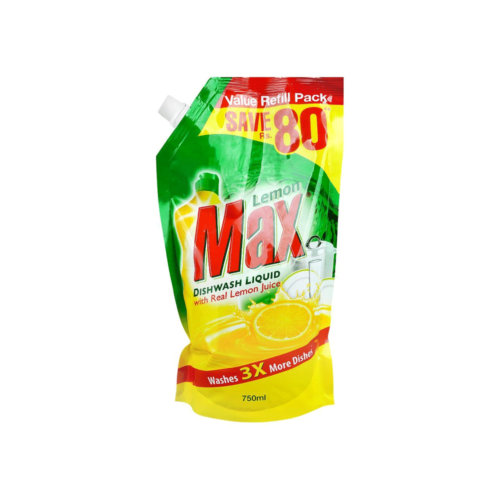 Lemon Max Dishwash Liquid Lemon Pouch 750ml - Snapcart.pk