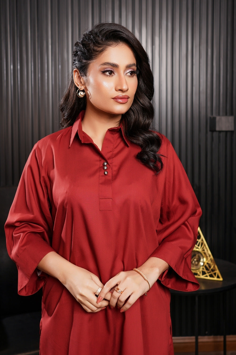 Solids By G Basics Gulmina Stitched 2 Piece Premium Linen Suit-Saffron  (2PC)