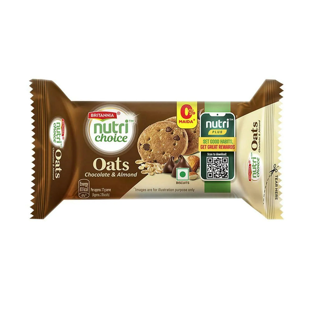 Britannia Nutri Choice Oats Chocolate & Almond Cookies 75g - Snapcart.pk