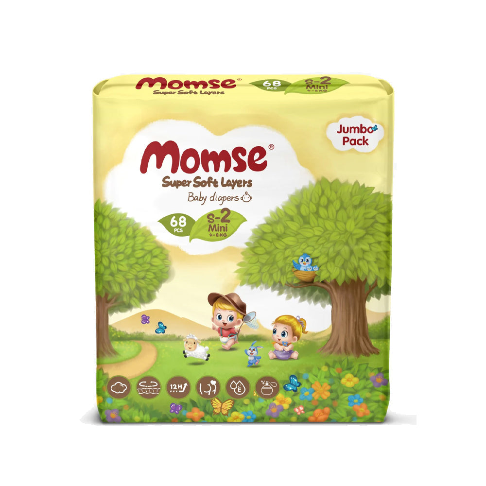 Momse Jumbo Pack Mini-2 Baby Diapers 68pcs - Snapcart.pk