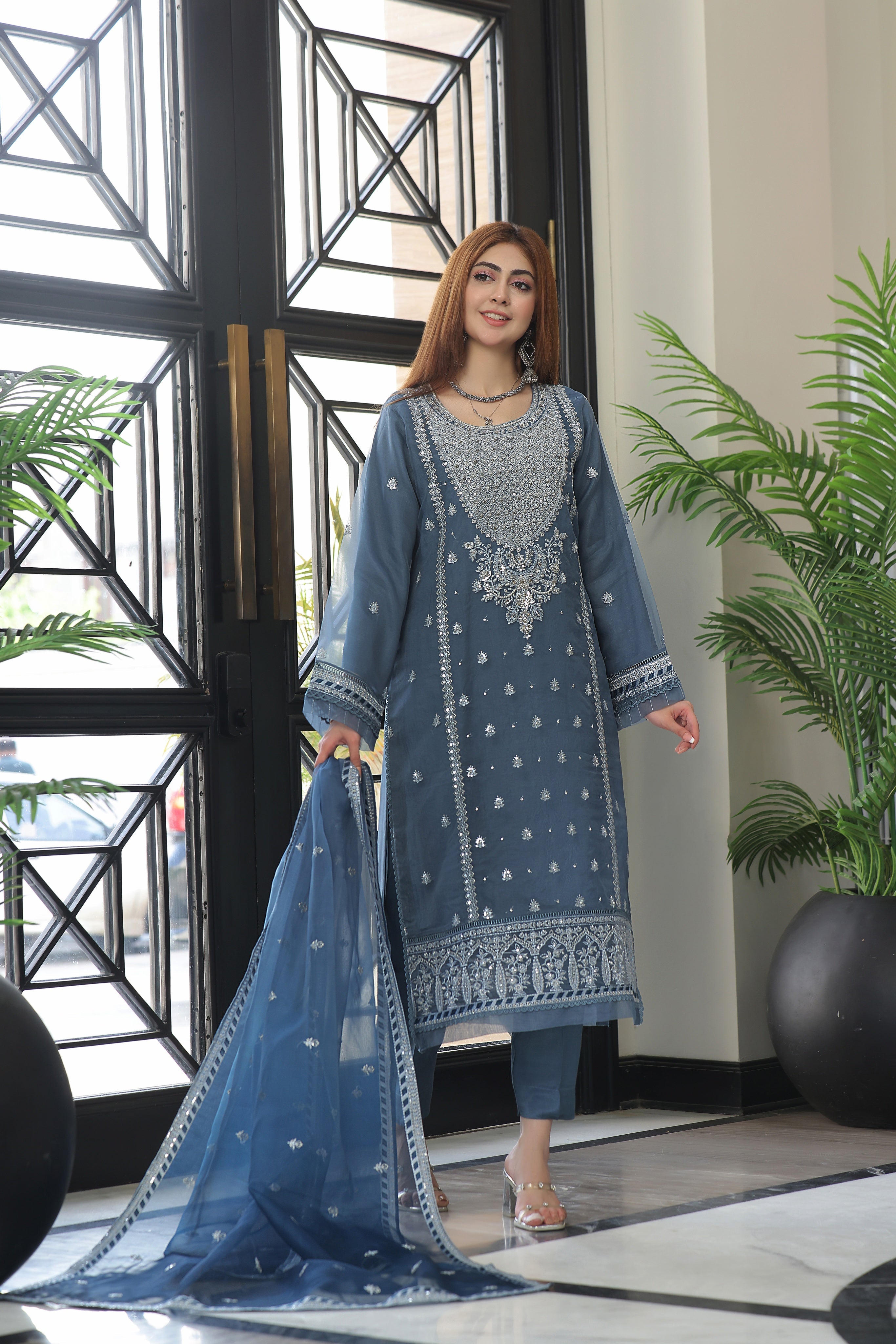 Dressline Neva Stitched 3 Piece Emb Luxury Organza Collection