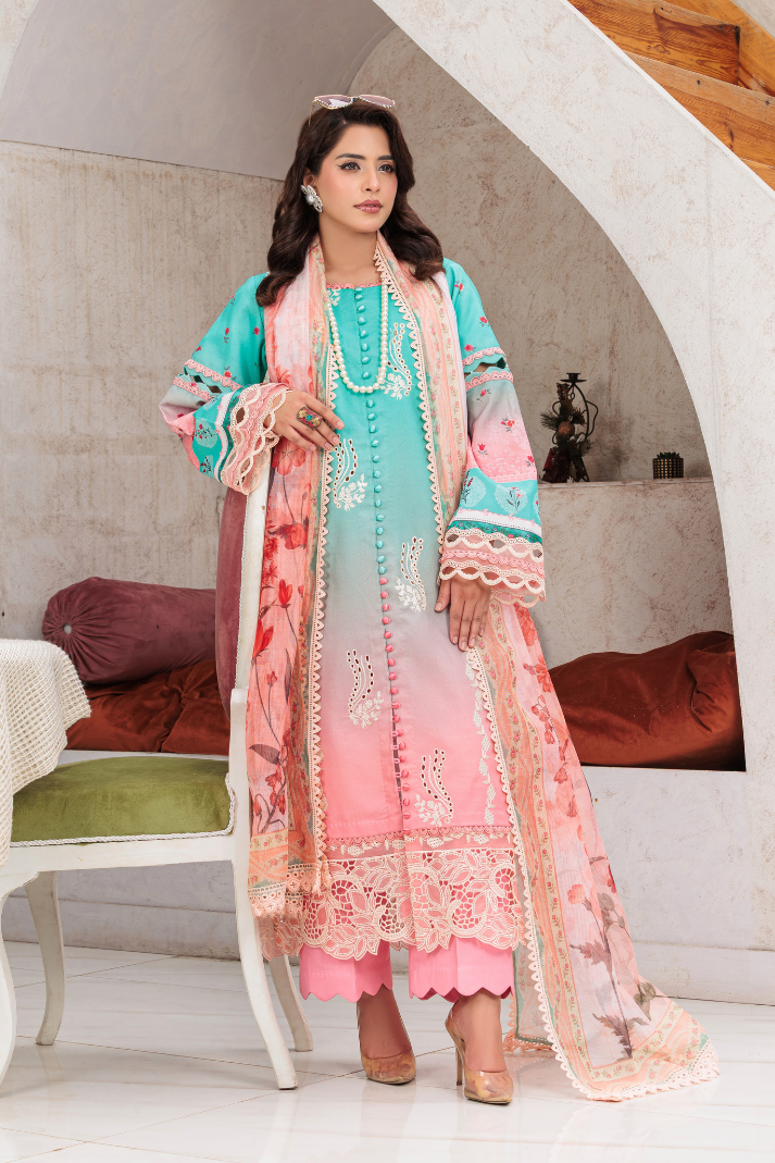 Huma Gul Unstitched 3 Piece Emb Lawn Collection'2025-Blush Breeze HG-104