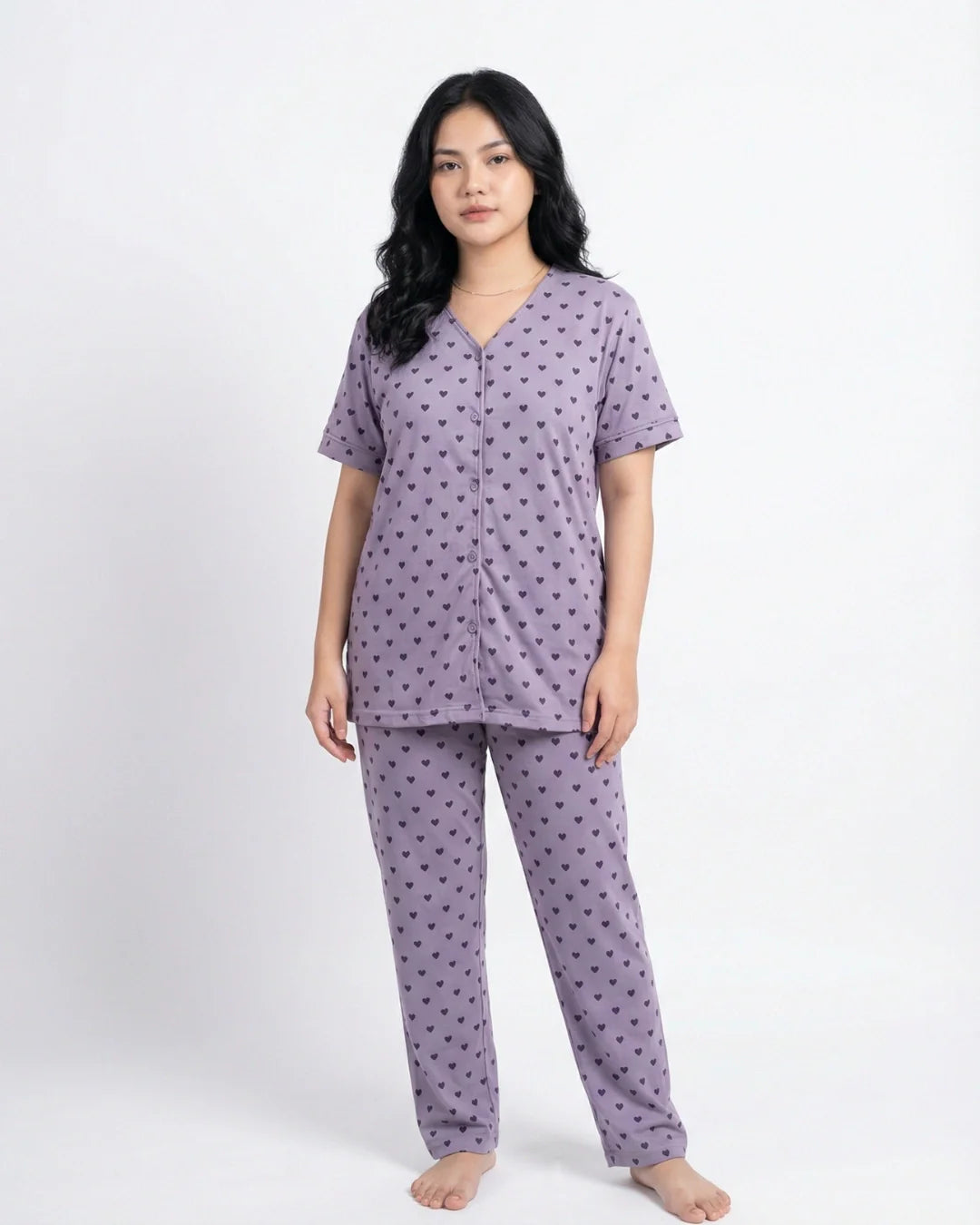 Cotton PJ Set - Heart Bliss - Purple