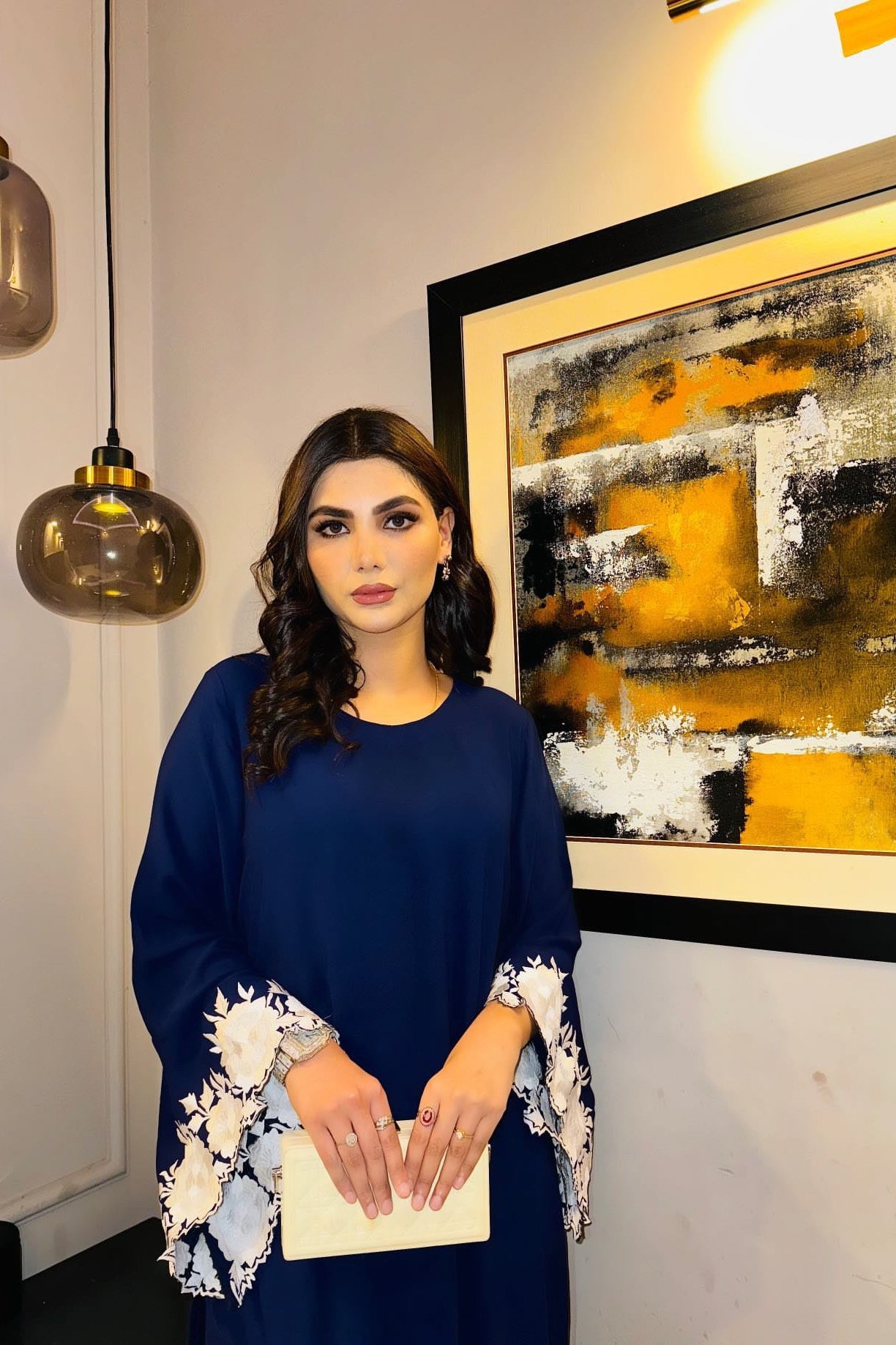 Manahils Stitched Navy Embroidered Sleeves