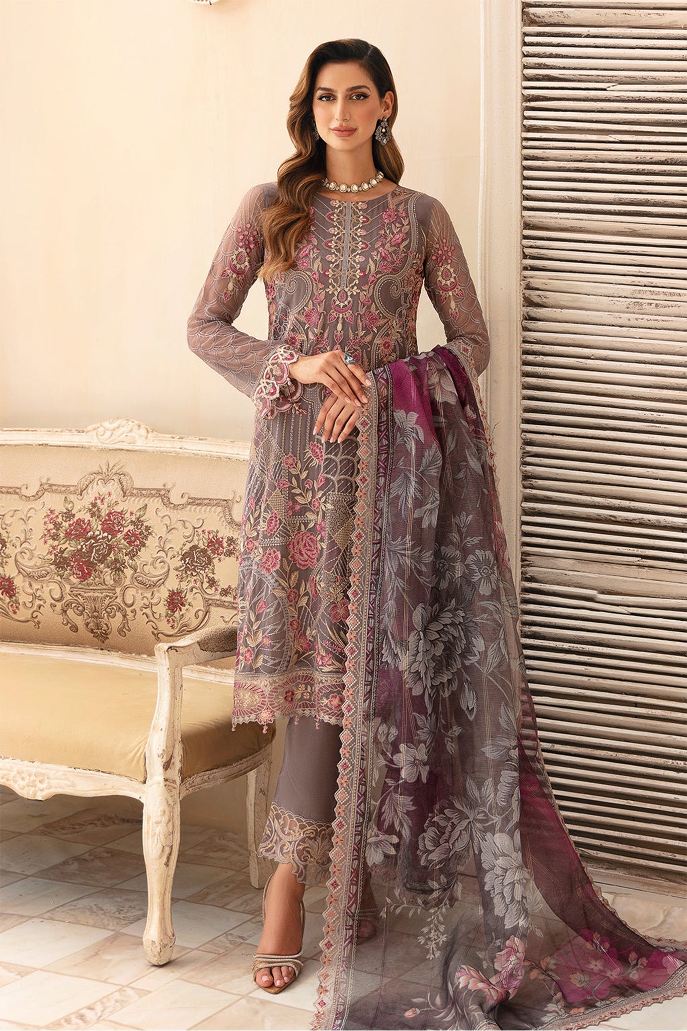 Chevron By Ramsha Unstitched 3 Piece Luxury Chiffon Vol-09 Suit-A-908