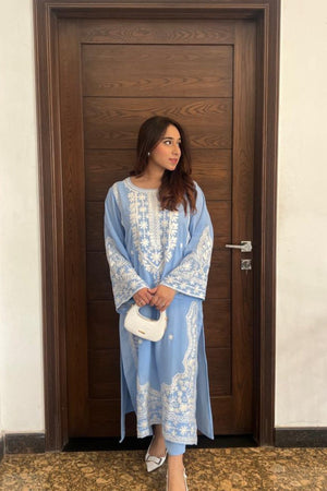 Manahils Stitched Ice Blue Embroidered Two Pc