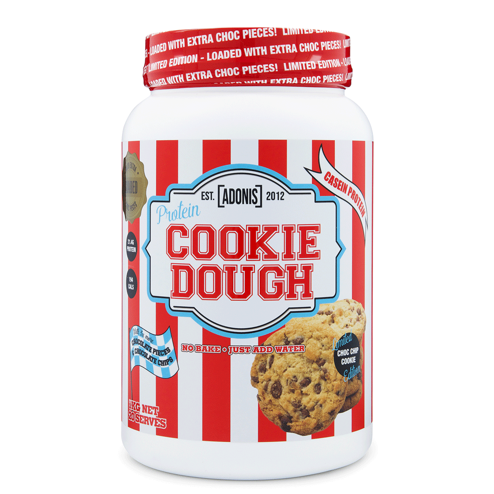 Adonis Casein Protein Cookie Dough Choc Chip Cookie Flavor 1kg 20 Servings