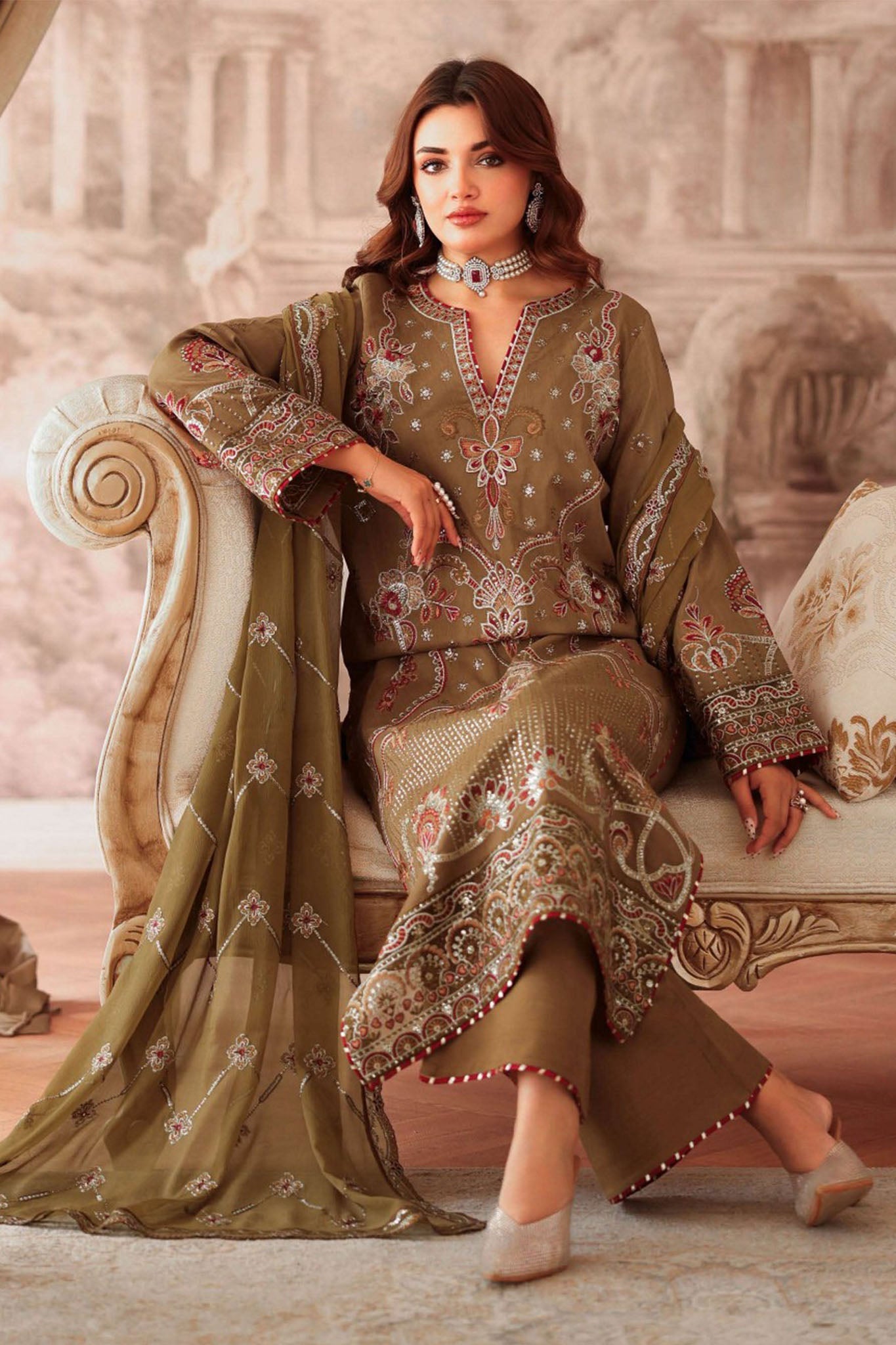 Aangan by Ramsha Unstitched 3 Piece Raw Silk Vol-02 Collection'2025-AA-210