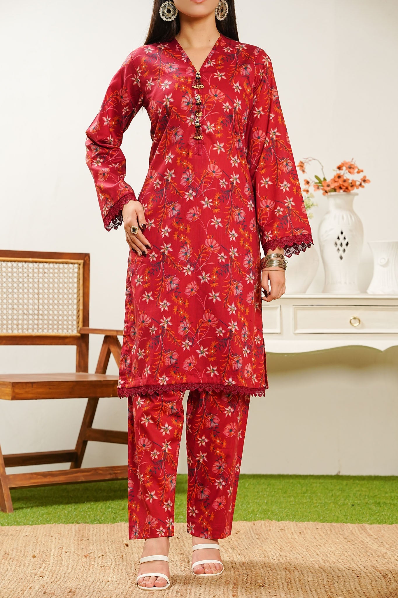Aizal Stitched 2 Piece Co Ords Prints Collection'2025-A-C-663-RED