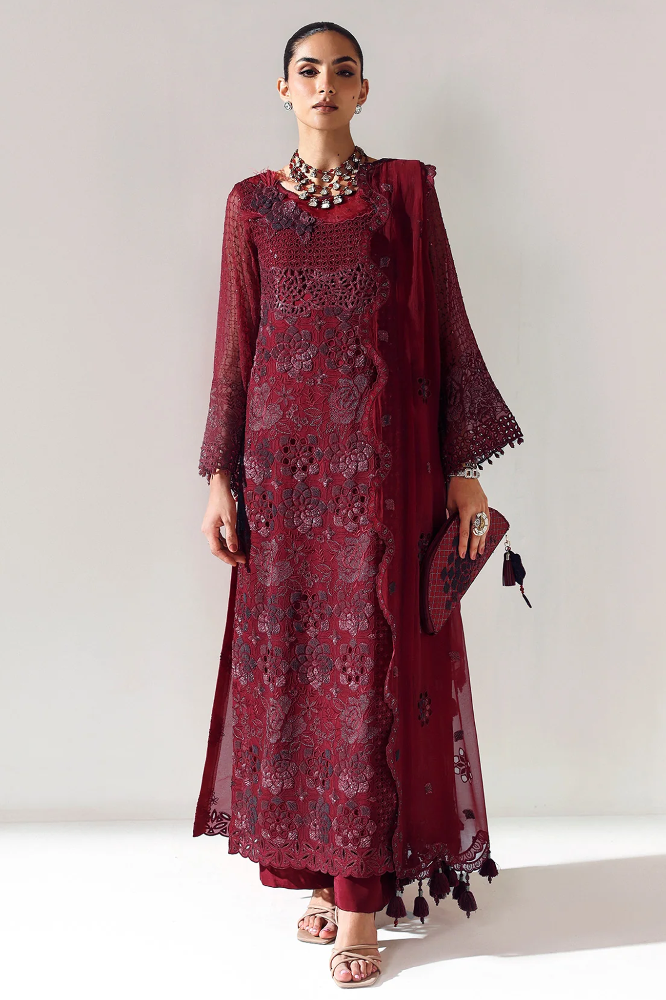 Aymal By Alizeh Unstitched 3 Piece Formals Vol-02 Suit-BCH-2200-Rika-Maroon