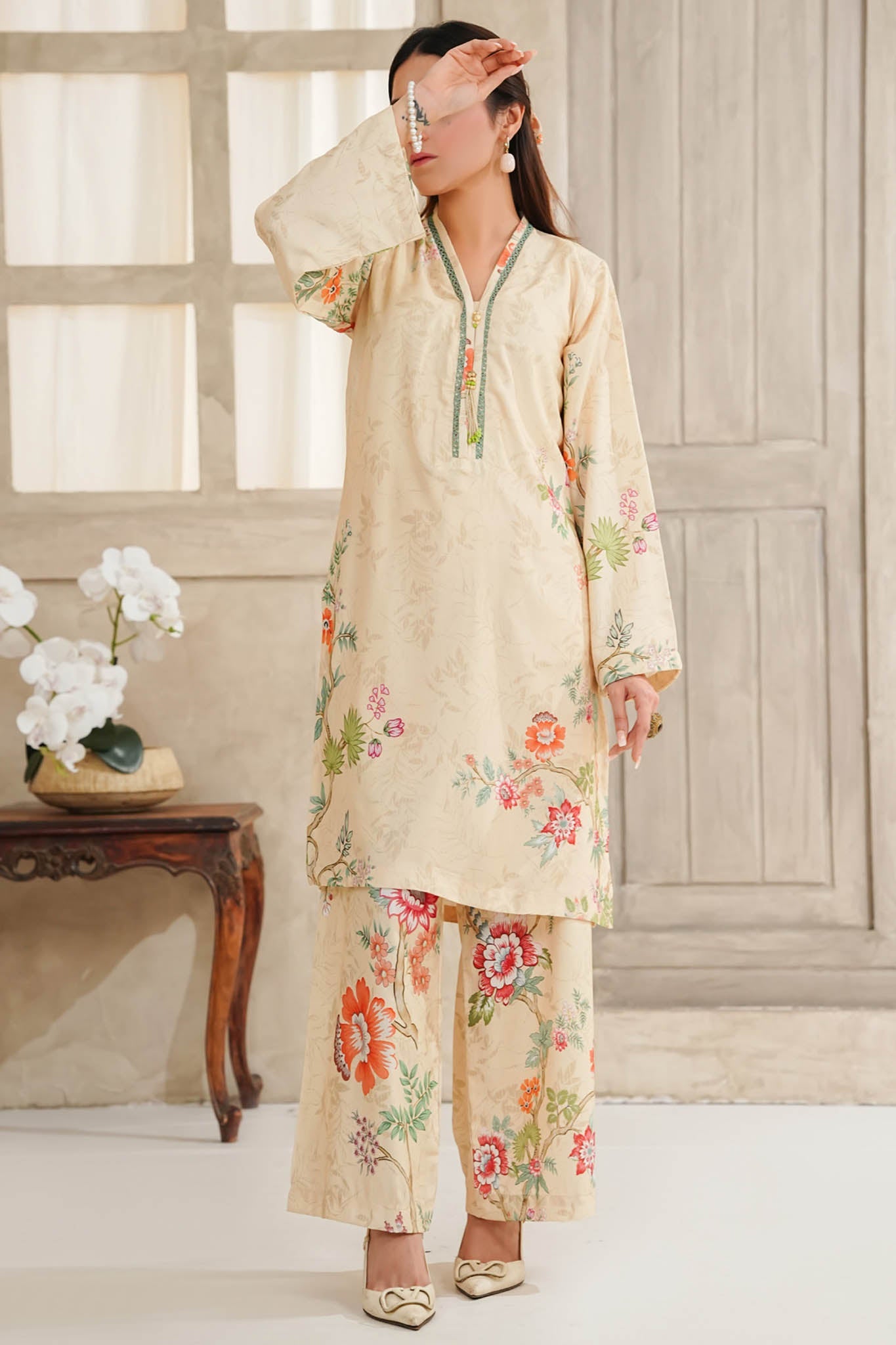 Hazel By Aizal Stitched Co Ords Slub Linen Winter Collection'2025-AH-04-Cream
