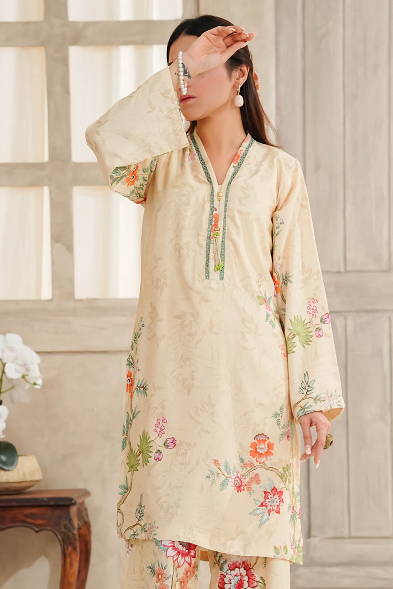 Hazel By Aizal Stitched Co Ords Slub Linen Winter Collection'2025-AH-04-Cream