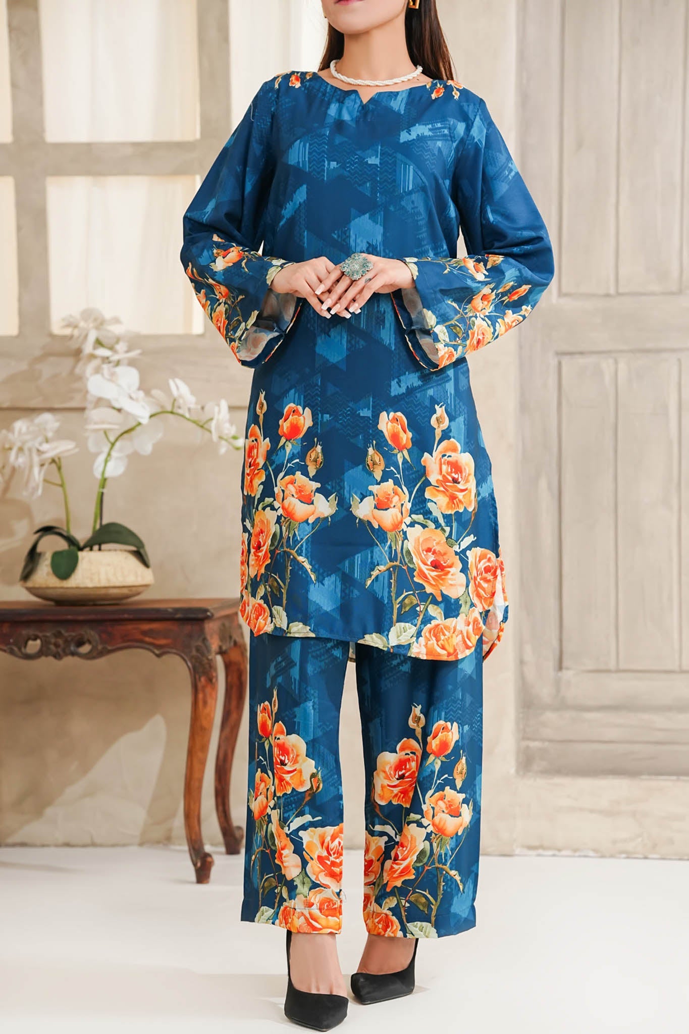 Hazel By Aizal Stitched Co Ords Slub Linen Winter Collection'2025-AH-05-Blue