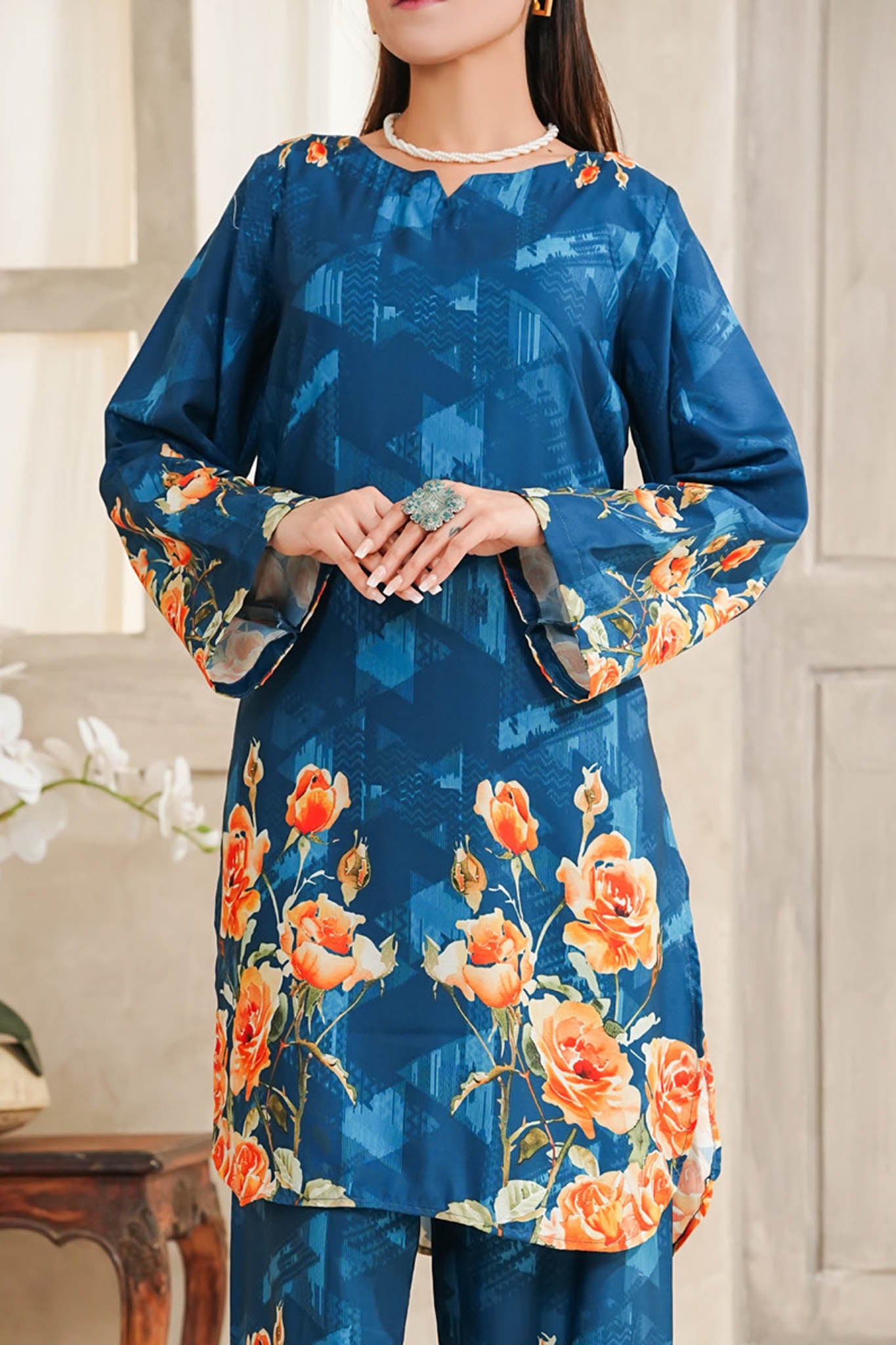 Hazel By Aizal Stitched Co Ords Slub Linen Winter Collection'2025-AH-05-Blue