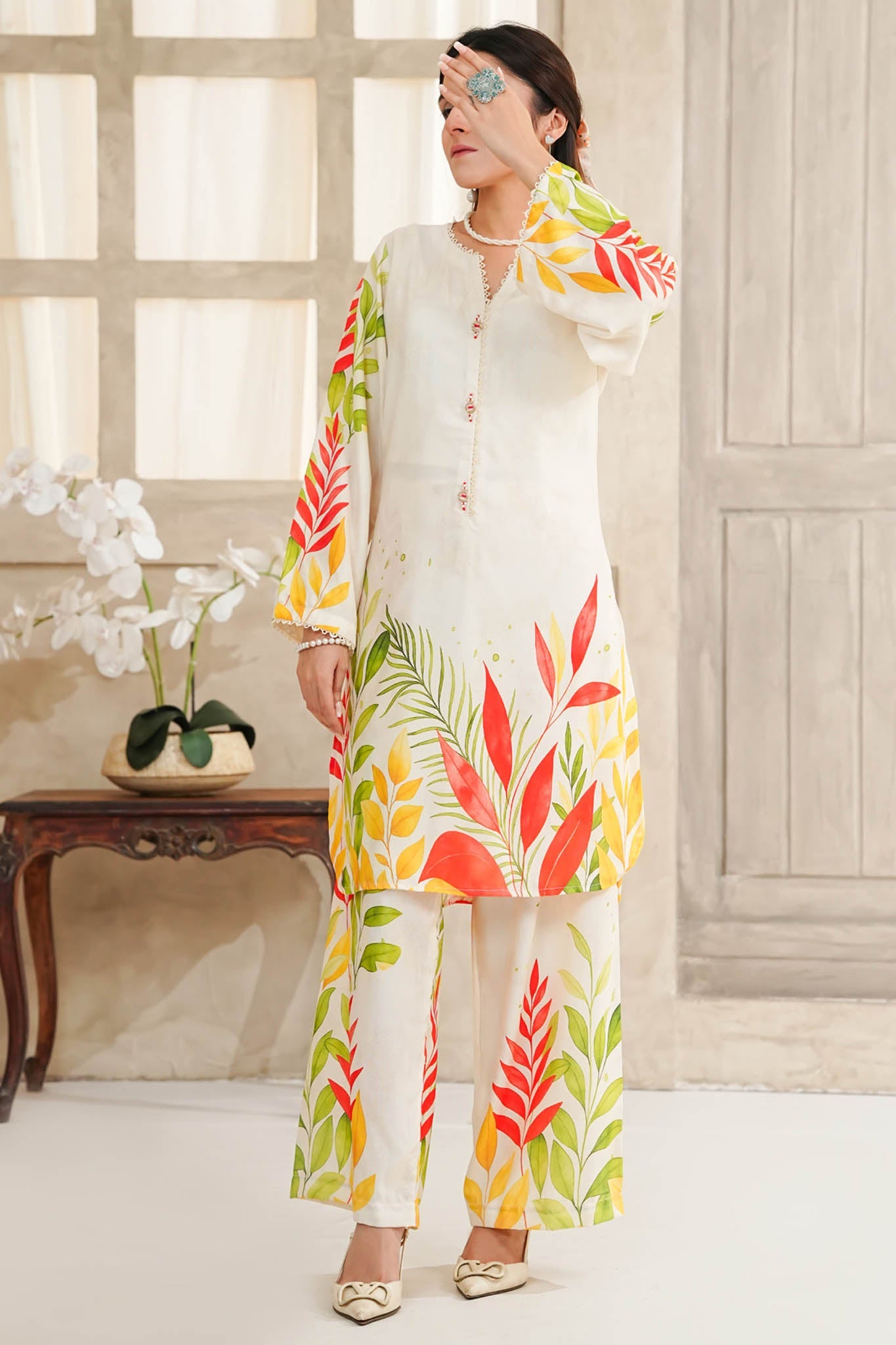 Hazel By Aizal Stitched Co Ords Slub Linen Winter Collection'2025-AH-06-White
