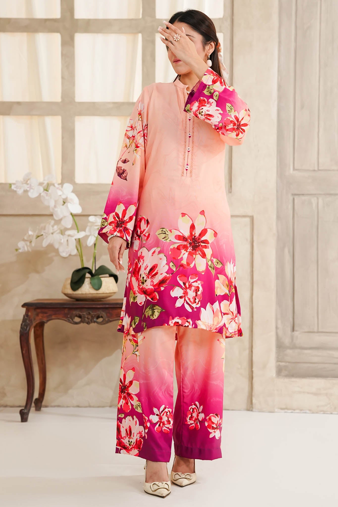 Hazel By Aizal Stitched Co Ords Slub Linen Winter Collection'2025-AH-07-Peach