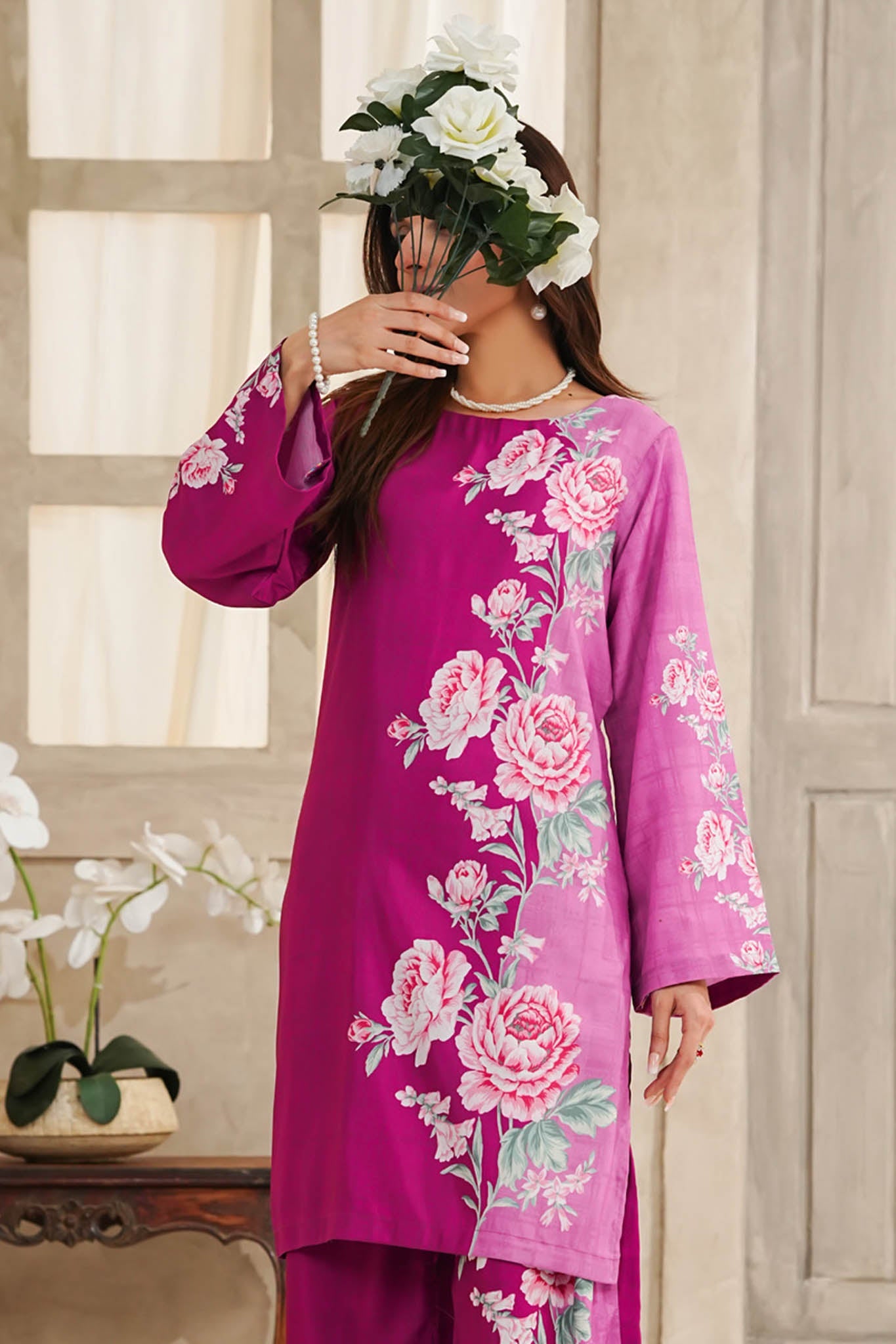 Hazel By Aizal Stitched Co Ords Slub Linen Winter Collection'2025-AH-08-Purple