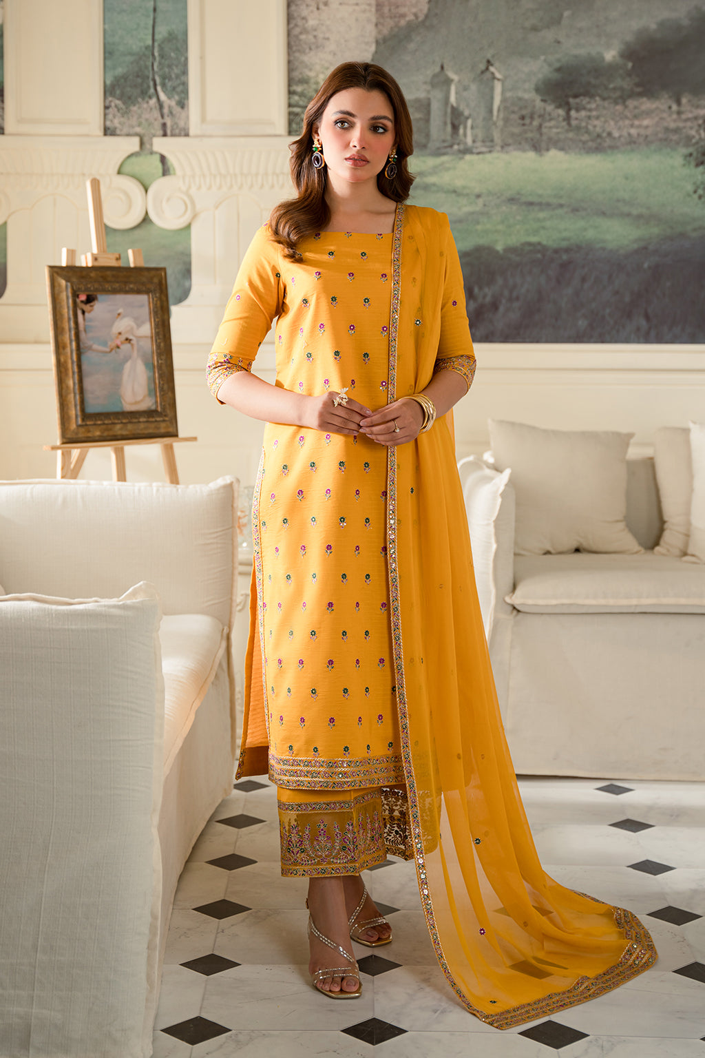 Fresco By Sheenora Stitched 3 Piece Lawn Edit Collection'2024-Daffodill