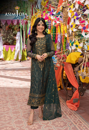 Asim Jofa Pyaar Diyan Gallan Pret Ajemb-16 Embroidered Net Stitched 3 Pcs