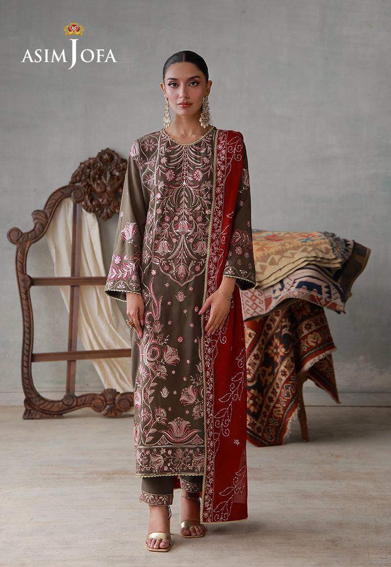 Asim Jofa Stitched 3 Piece Luxury Pret Suit-AJLPN-10 Embroidered Poly Silk Stitched 3pcs